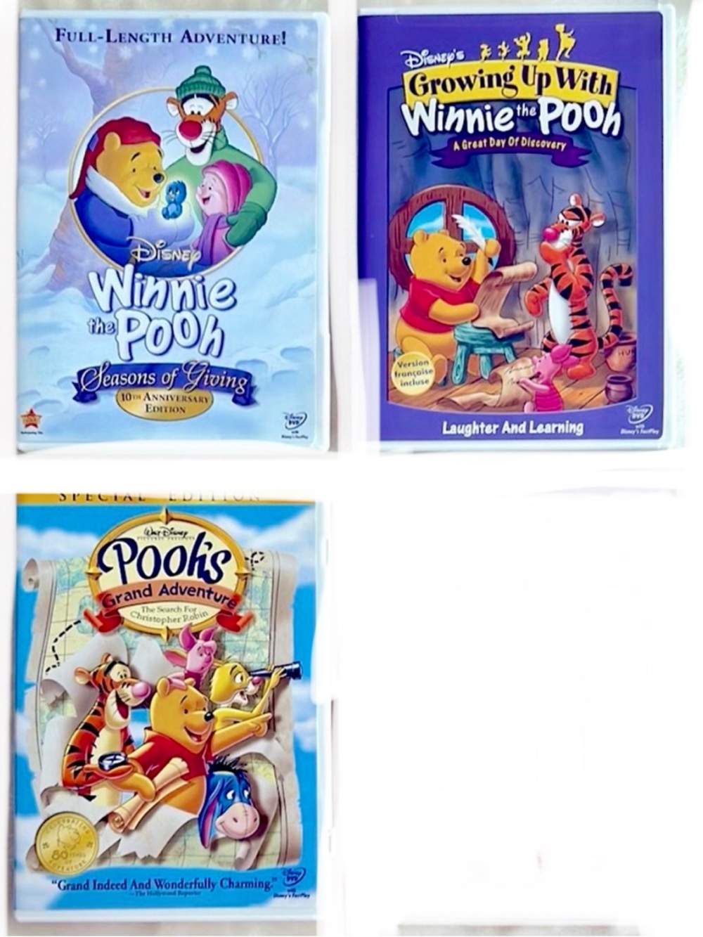 Disney Winnie the Pooh DVD Set - Blue, Purple, Yellow Covers